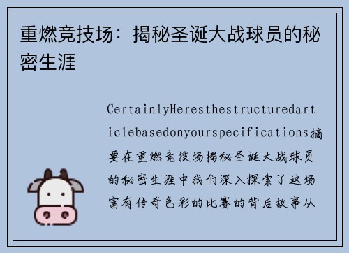 重燃竞技场：揭秘圣诞大战球员的秘密生涯